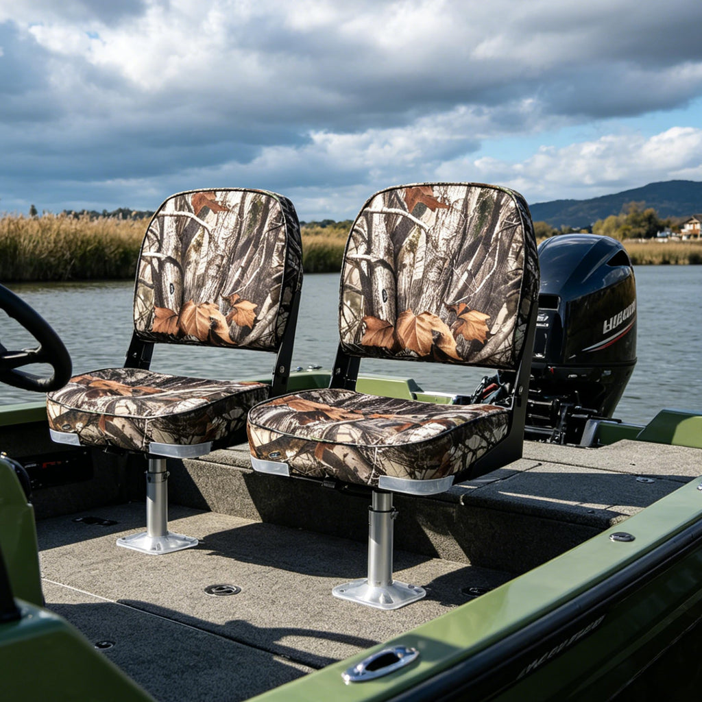 NORTHCAPTAIN Marine Boat Chair 2 Pack,Camo High Back Folding Fishing Boat Seat for Fishing, Bass/Jon/Pontoon Boats, 4 Mounting Screws Included