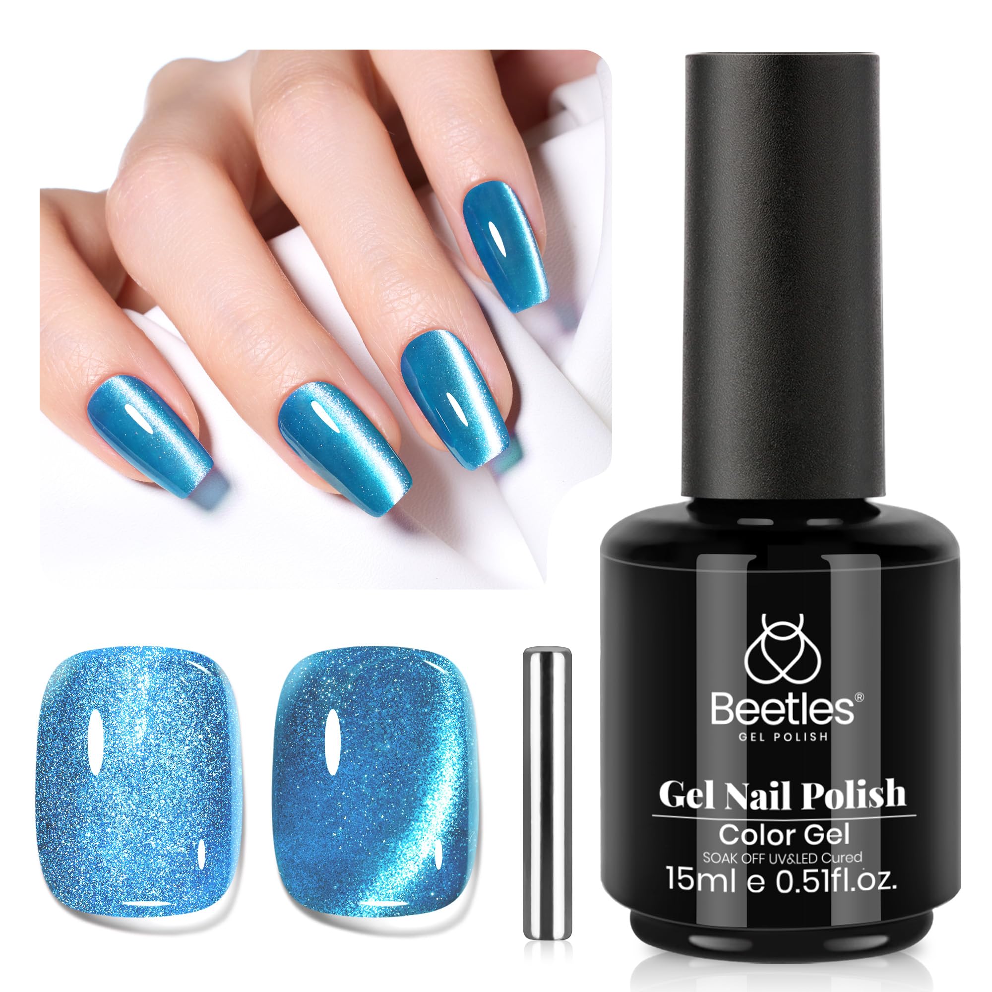 Beetles Star Cascade Silver Cat Eye Gel Nail Polish - 15ML Christmas Silver Glitter Cat Eye Gel Polish with Magnet Soak Off UV Velvet Nail Polish Salon DIY Manicure Winter Gift for Women