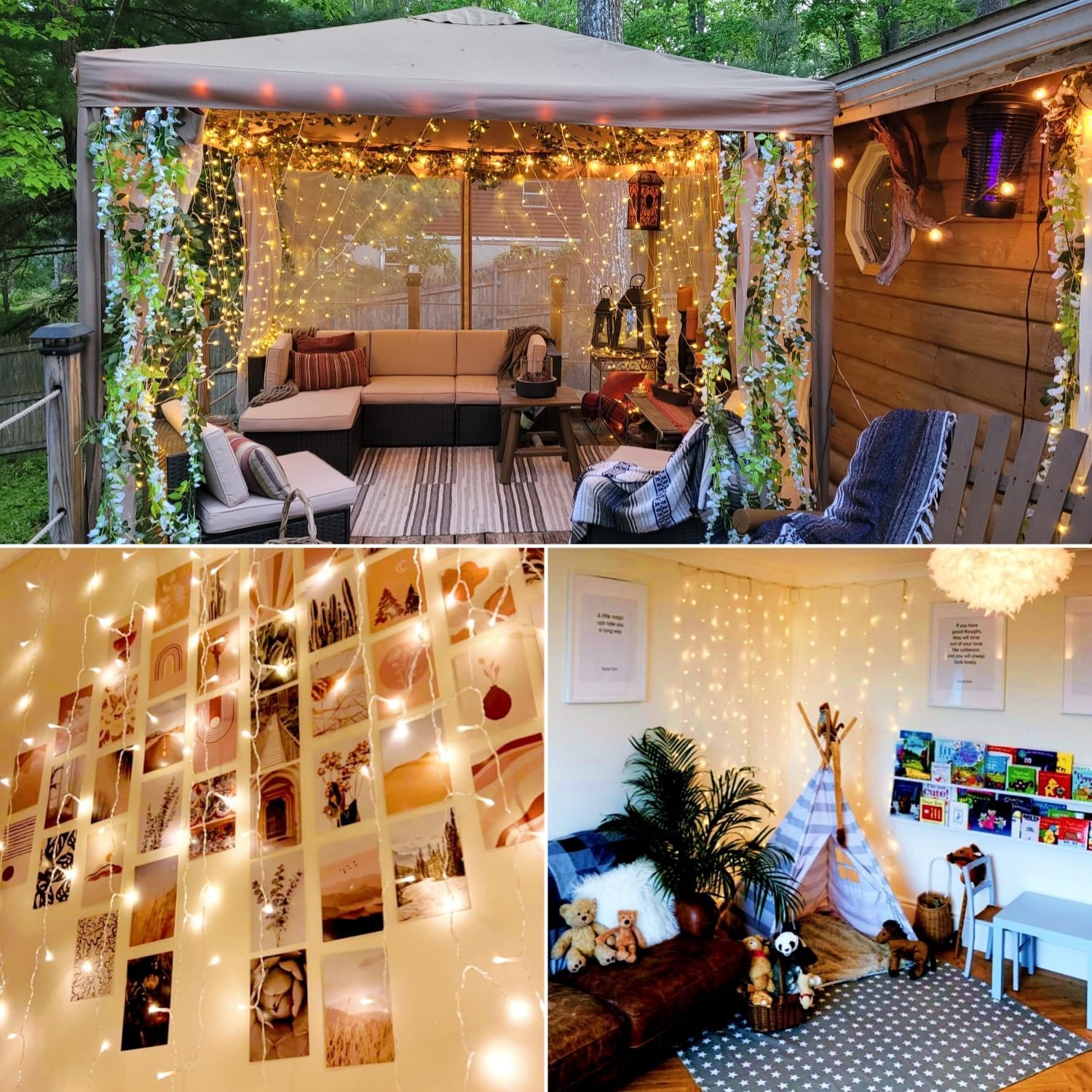 LE Fairy Curtain Lights Battery Operated & USB Plug in, Remote 10 x 10 ft Hanging String Lights for Bedroom Wall, 300 LED Indoor Outdoor Twinkle Lights for Wedding Party Backdrop Tent, Patio, Gazebo