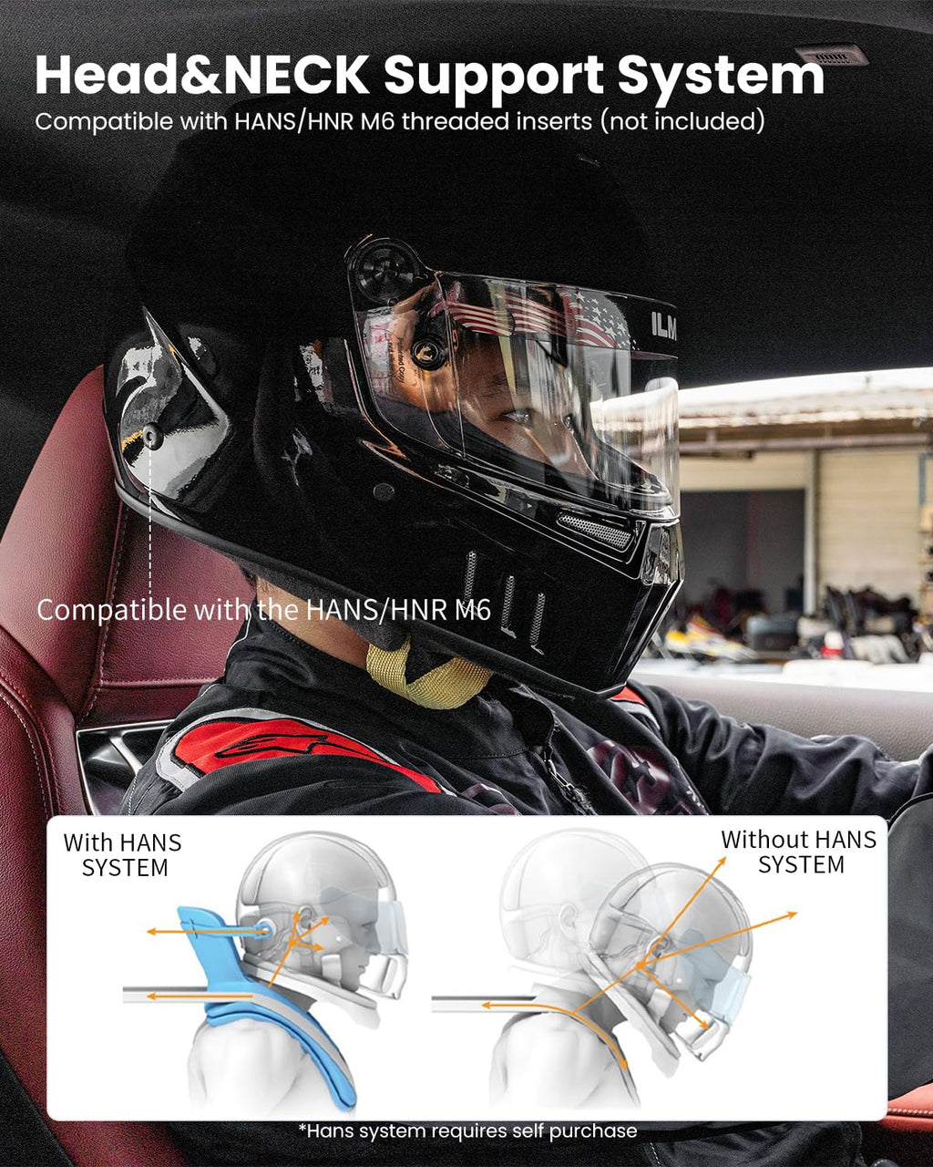 ILM Snell SA2025 Full Face Auto Racing Helmets Lightweight Fiberglass for Adult Men and Women Model 890