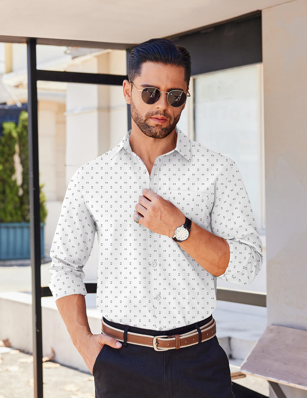 COOFANDY Mens Long Sleeve Button Down Shirts Casual Untucked Shirts for Men Dress Shirts Beach Wedding Shirts