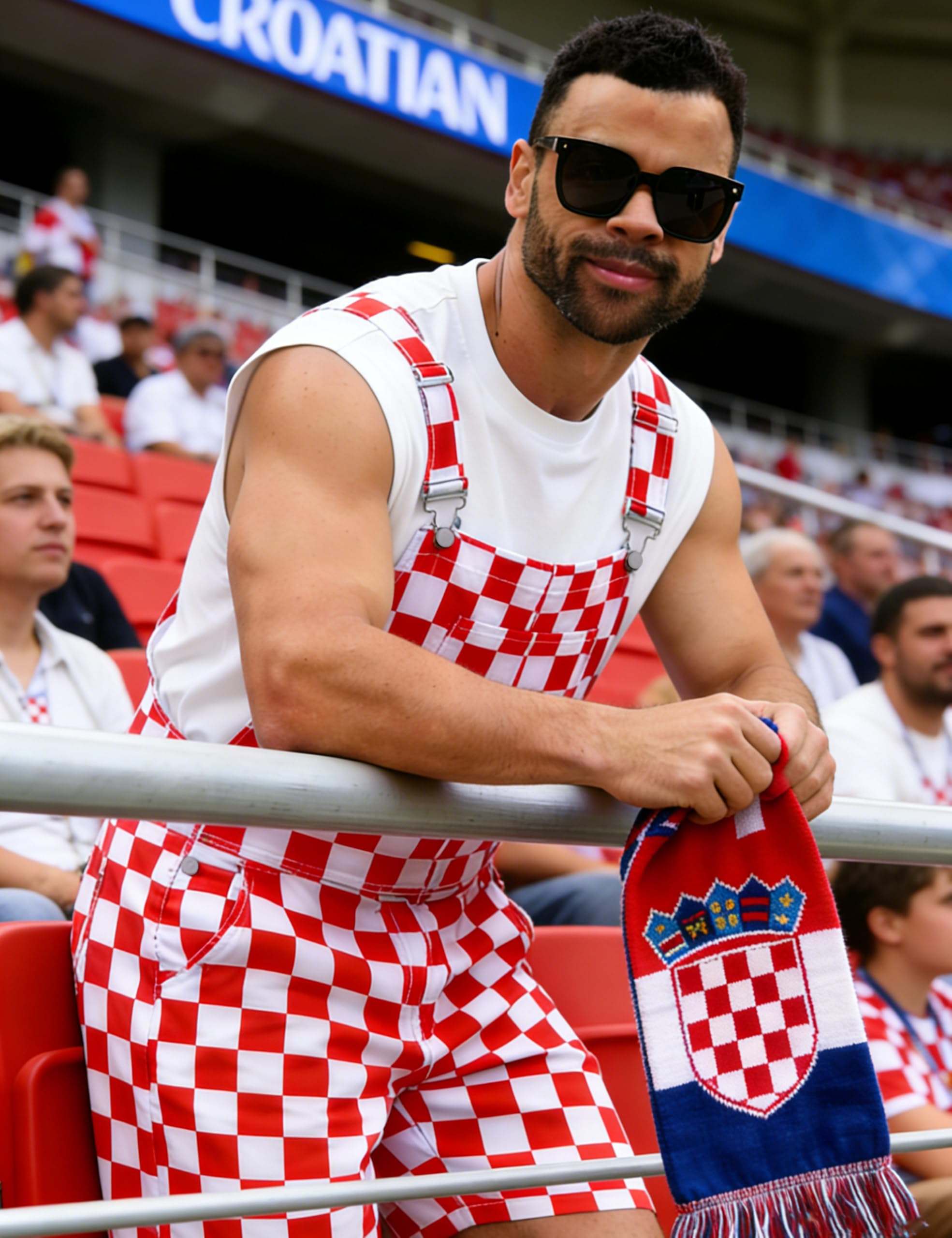 Odefou Checkered Bib Overalls for Men Jumpsuit Shorts Work Coveralls
