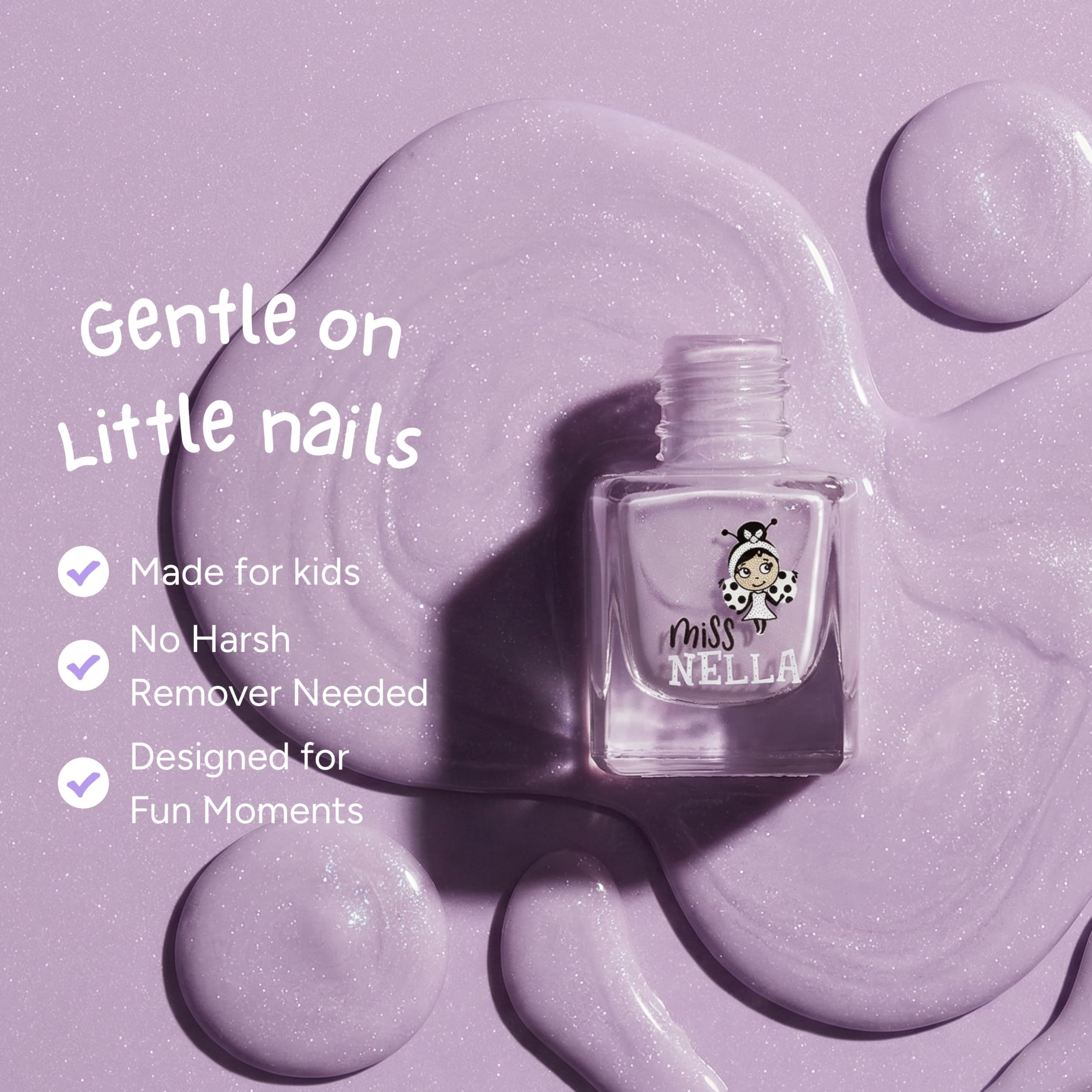 MISS NELLA ABRACADABRA – Safe Special sparkly pink Nail Polish for Kids, Non-Toxic & Odor Free Formula for Children and Toddlers, Natural Water Based for Easy Peel Off (Abracadabra)