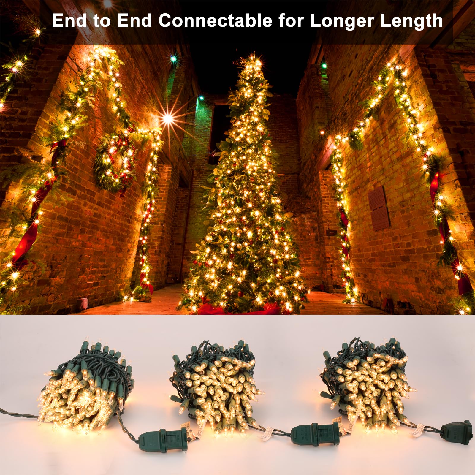 Brizled Christmas Lights, 600 Count 139.2ft Incandescent Mini Lights, Connectable 120V UL Certified for Xmas Wedding Bedroom Porch Decor, White Wire, Warm White