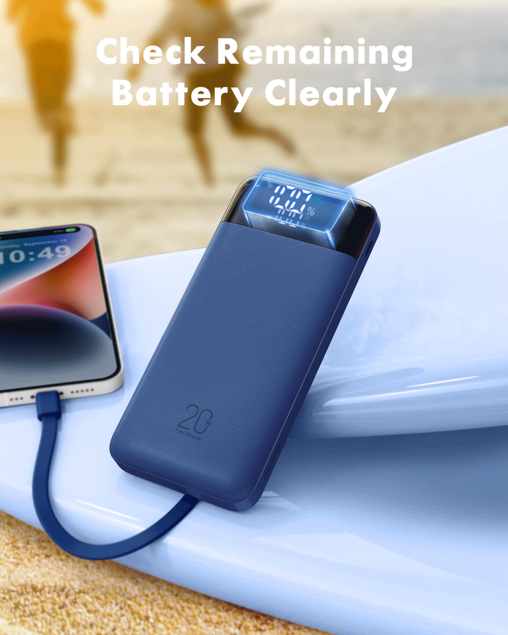 charmast 20000mAh Portable Charger with Built in Cables, 22.5W Travel Power Bank Fast Charging, USB C Cell Phone Battery Pack for iPhone 17/16/15/14/13/12 Series, iPad, Samsung, Android, Tablet