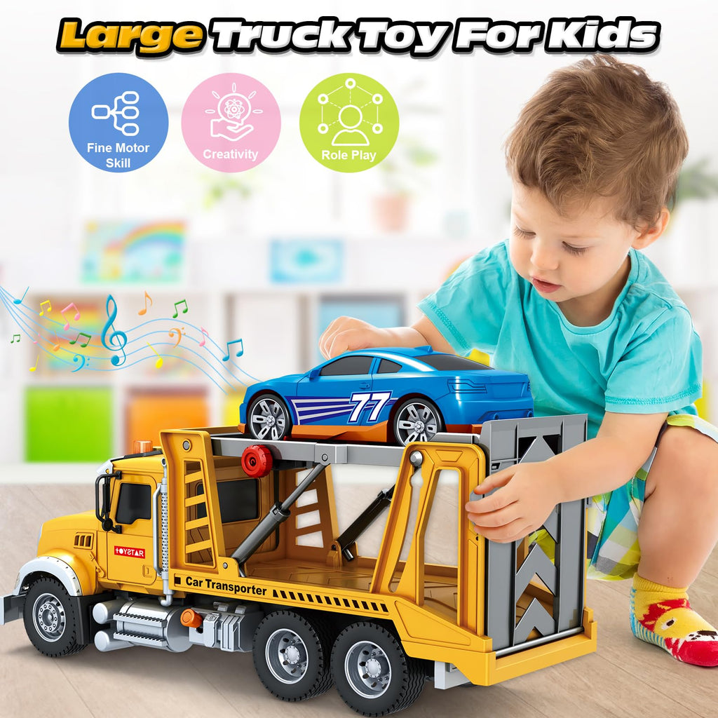 Bstoyder Kids Toys for 3 4 5 6 7 8 Years Old Boys, 15" Crane Truck Toy with Lights, Sounds, Toddler Friction Powered Truck Vehicle Toy for Boys Girls Birthday Gifts