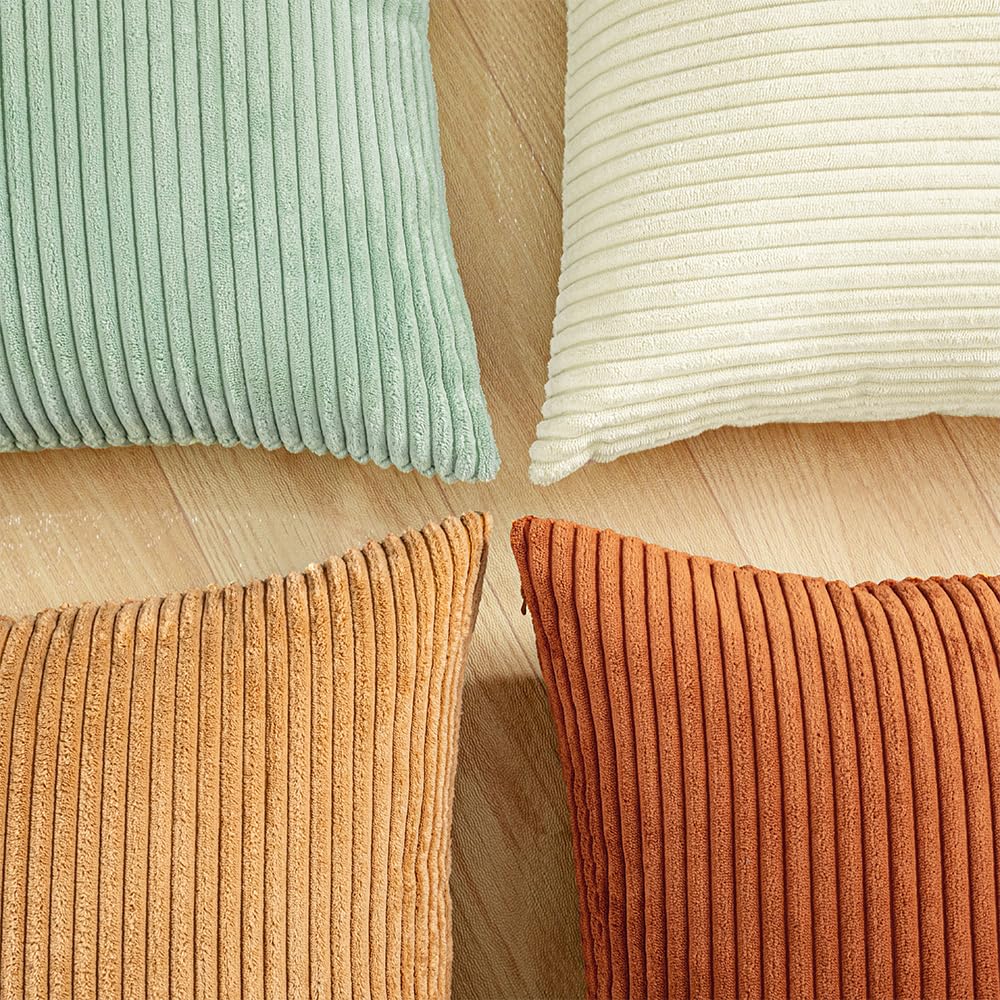 LANANAS Neutral Couch Throw Pillow Covers 18x18 Inch Set of 4 Decorative Farmhouse Boho Throw Pillows for Living Room, Couch, Bed, Sofa Soft Corduroy Accent Home Decor (Blue Ocean, 18x18 Inch)