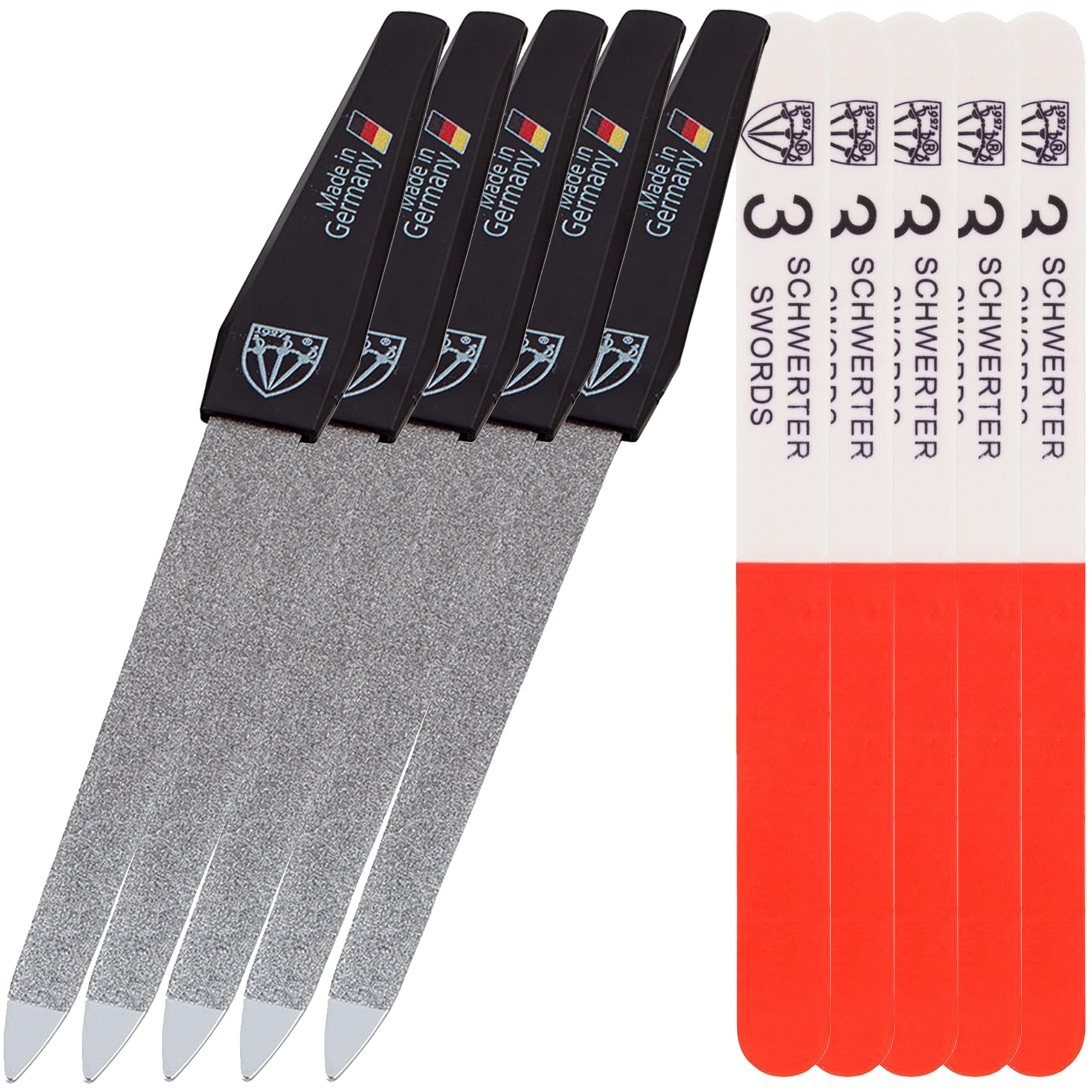3 Swords Germany - Sapphire Metal Nail File Set 10 Pieces with 1 Piece 3-Way Nail Buffer – Nail Care Made in SOLINGEN/Germany