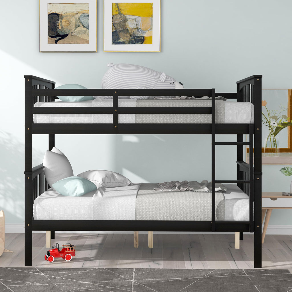 Merax Full Over Full Bunk Bed Convertible to Two Separate Beds, Solid Pine Wood Frame with Safety Guardrail & Headboard, Sturdy Durable Design, for Teens, Espresso