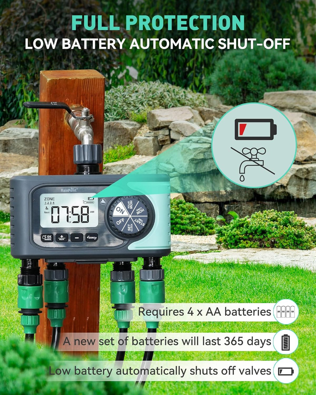 RAINPOINT Sprinkler Timer, Timed Irrigation Controller for Lawn