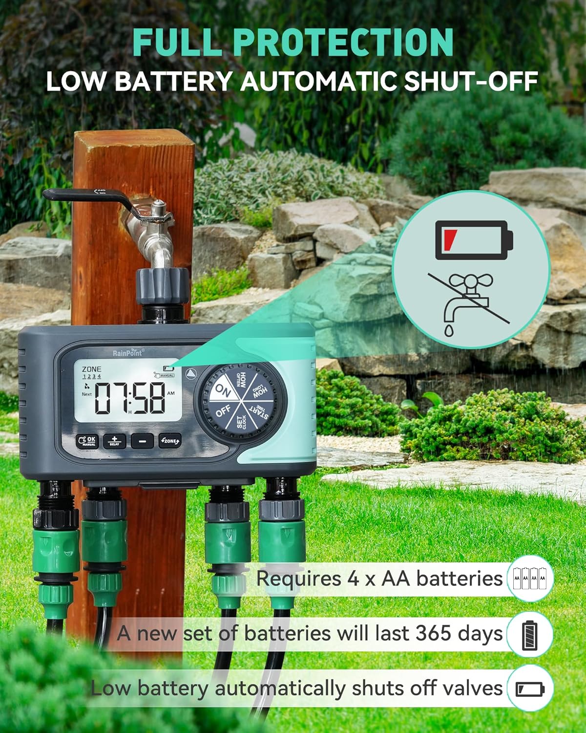 RAINPOINT Sprinkler Timer, Timed Irrigation Controller for Lawn
