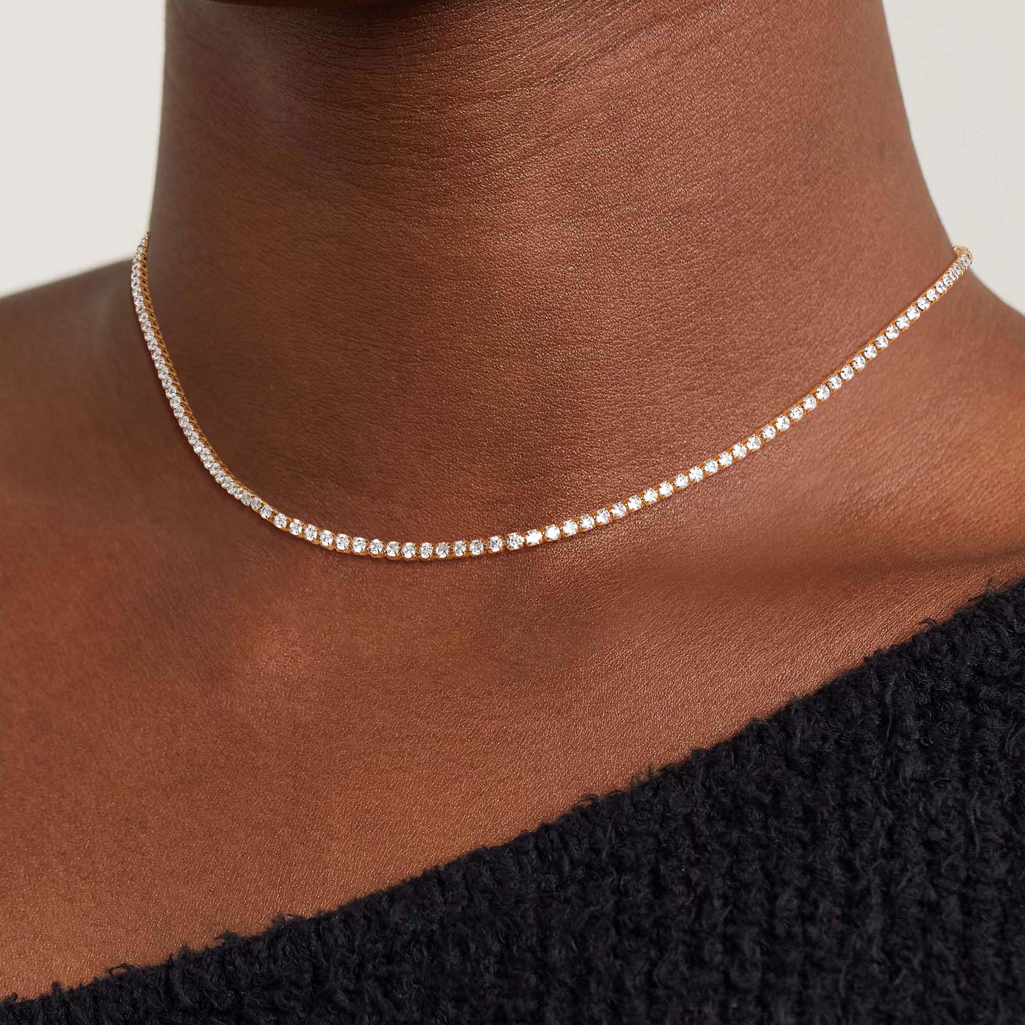 Robaice Tennis Necklace for Women, 14K Gold/Silver Plated Rhinestone Choker Necklace for Women, Dainty Cubic Zirconia Cut Faux Diamond Chain