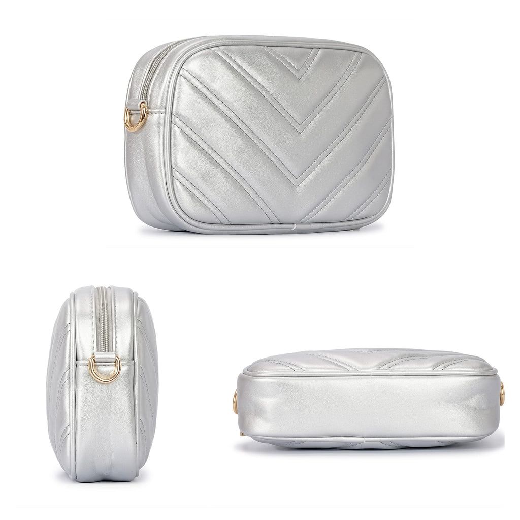 Herald Chevron Quilted Small Crossbody Bag with Coin Purse Pouch, Women Square Camera Side Shoulder 2 Size Handbags | Chevron