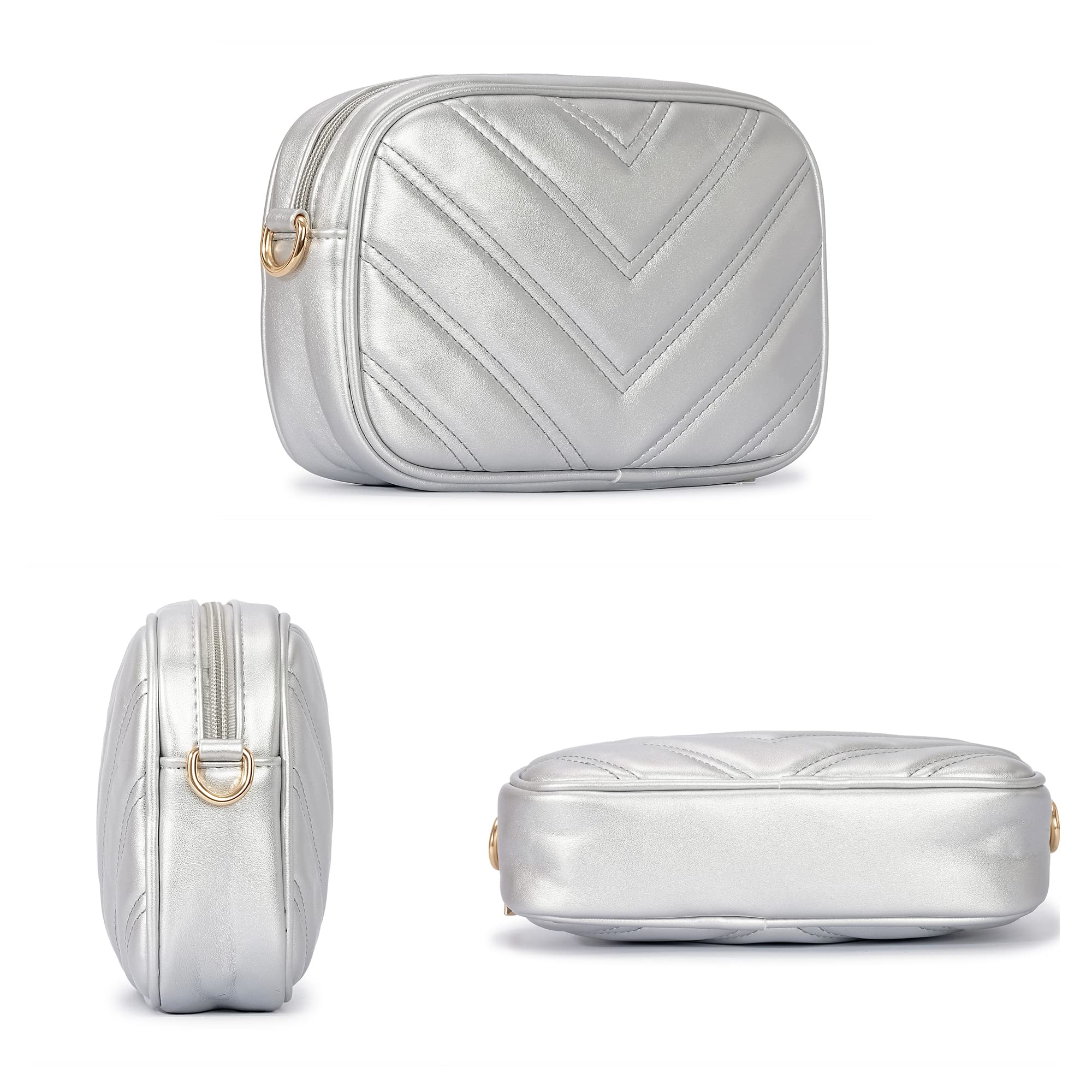 Herald Chevron Quilted Small Crossbody Bag with Coin Purse Pouch, Women Square Camera Side Shoulder 2 Size Handbags | Chevron