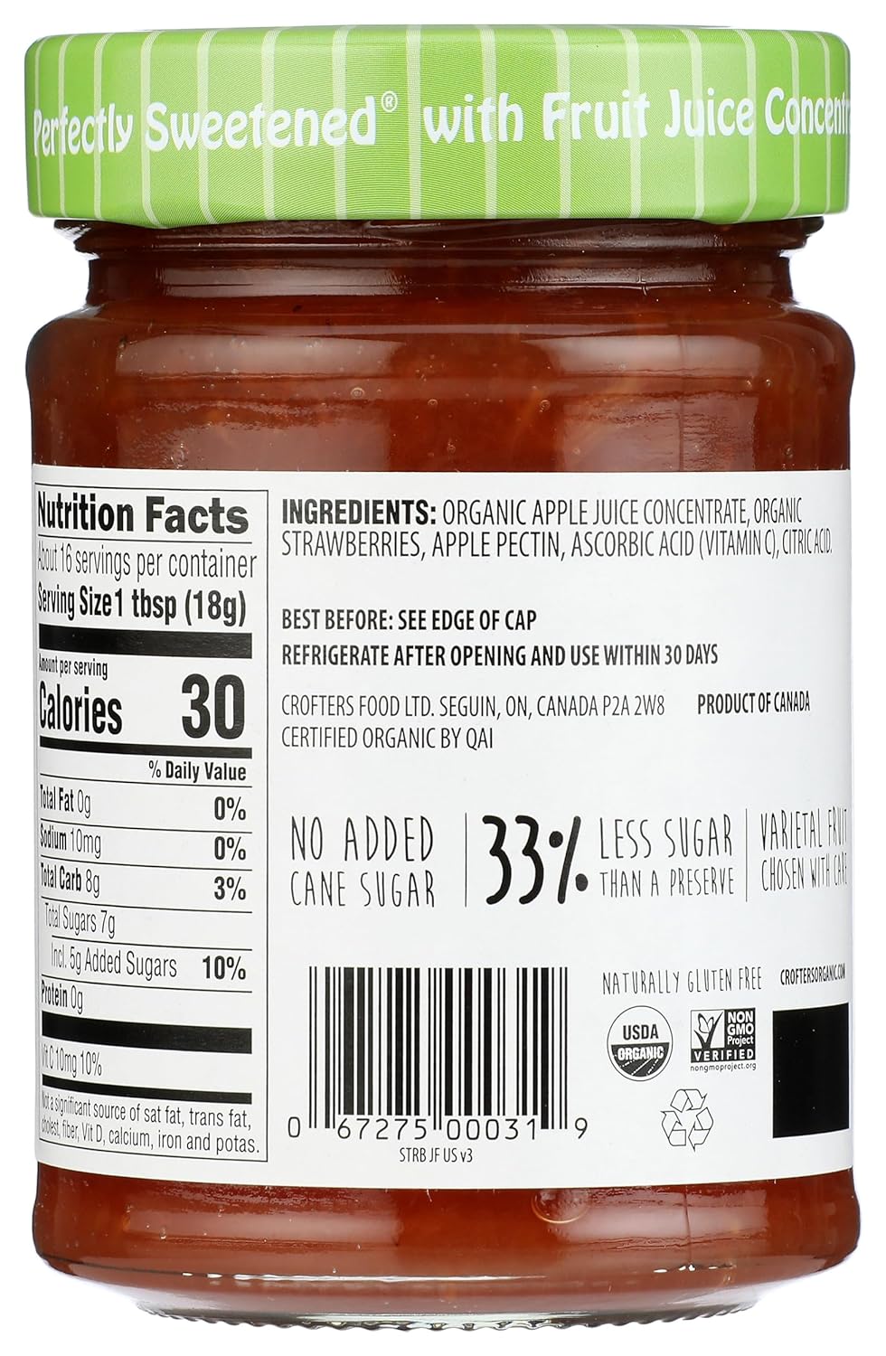 CROFTERS Organic Strawberry Fruit Spread, 10 OZ