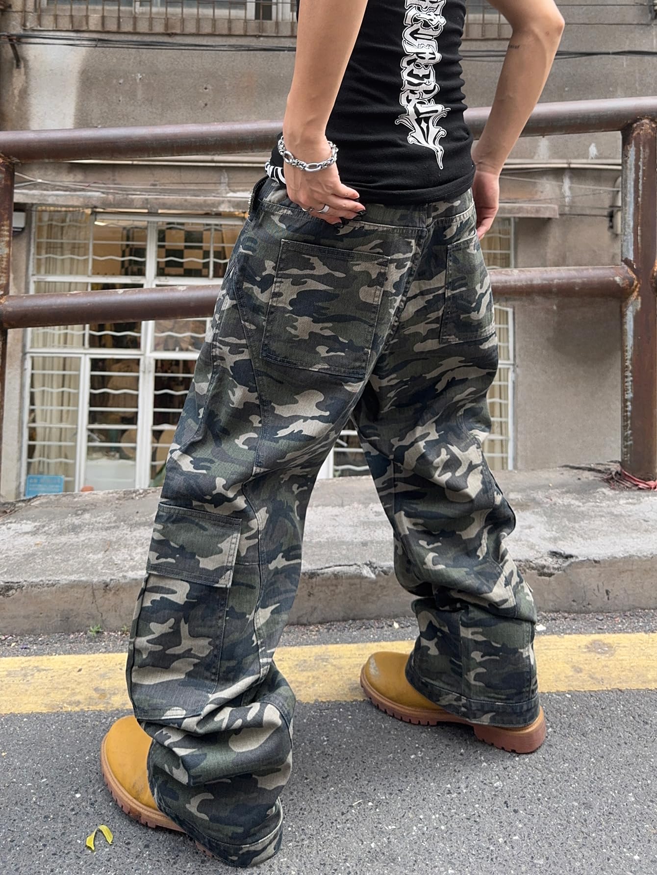 DFGIGT Men's Irregular Sutures Y2k Hip Hop Baggy Jeans Wide Leg Denim Pants Casual Loose Fit Trousers Streetwear