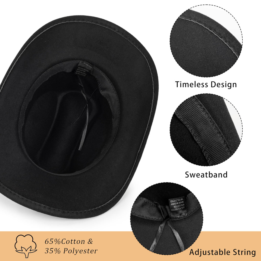 Eohak Womens Western Cowboy Hats Studded Pinched Western Cowgirl Hats Wide Brim Fedoras Hat with Belt Buckle (Size:Medium)