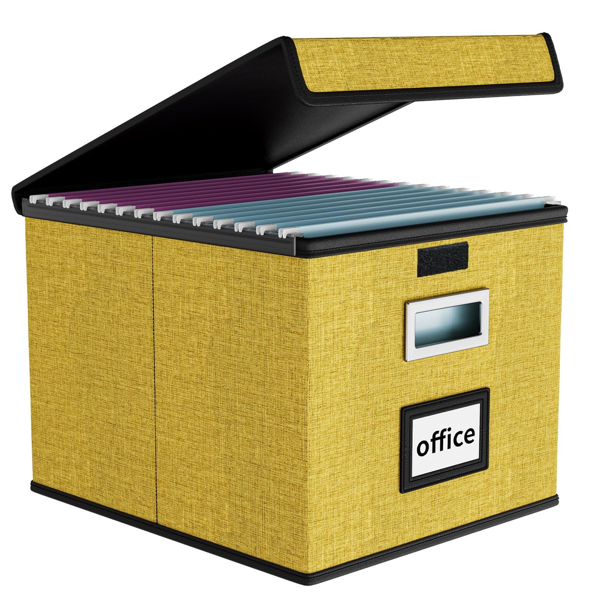 File Organizer Box with Lid, Collapsible Faux Leather Hanging File Folder Box Organizer with Plastic Slides, Decorative Home/Office Filing System Boxes for File and Folders Storage
