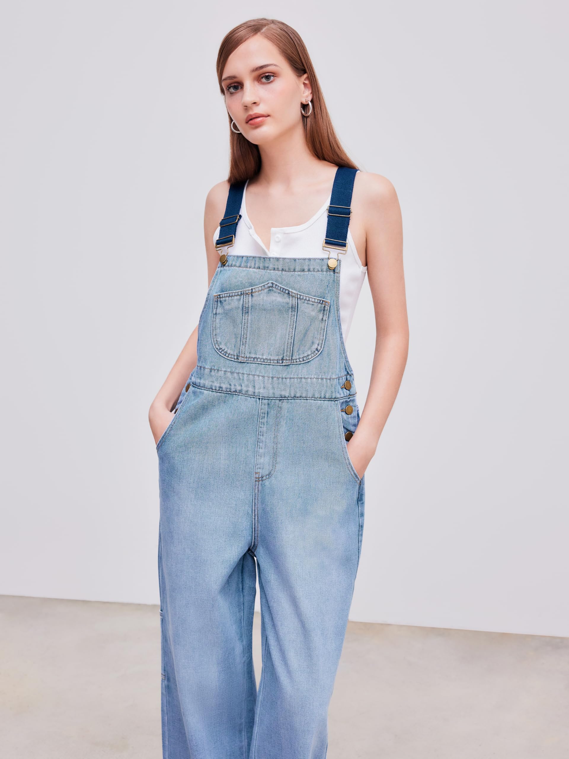 CIDER Overalls for Women Leopard Pocket Buckle Up Wide Leg Jumpsuit
