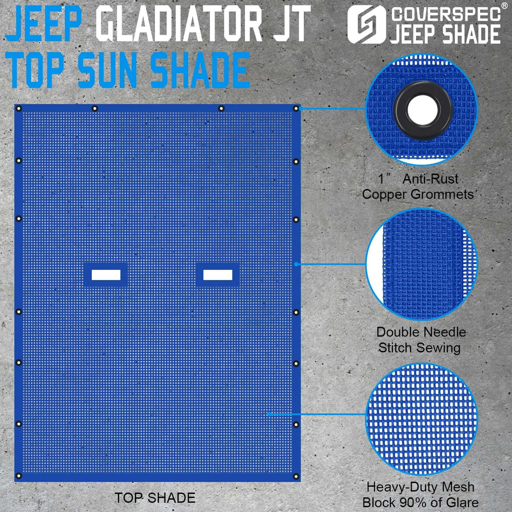 JT Top Sun Shade Roof Compatible with Jeep Gladiator 4 Door 2018 to 2023 Sunshade Sunroof Bikini Cover Blocks UV Wind Noise Black Mesh for Front and Rear 2 pcs