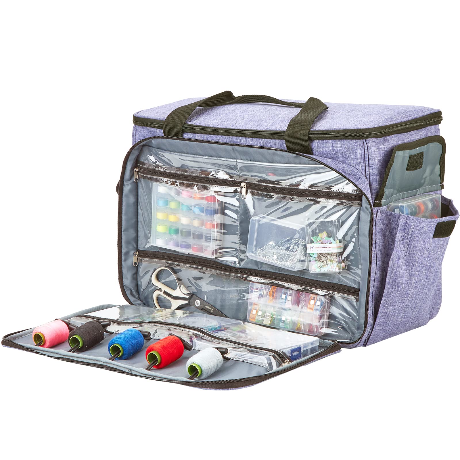 HOMEST Sewing Machine Carry Case, with Shoulder Strap and Front Pocket | Fits most standard Singer, Brother and Janome machines, with storage pockets for sewing accessories and tools, Floral