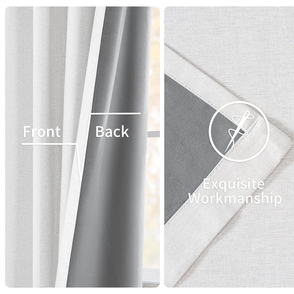 MIULEE Linen Pinch Pleated 100% Blackout Curtains for Bedroom 84 Inch Long 2 Panels Set- Back Tab Track Beige Thermal Insulated Cream Black Out Triple Pleat Room Darkening Drapes with Hooks, Greige