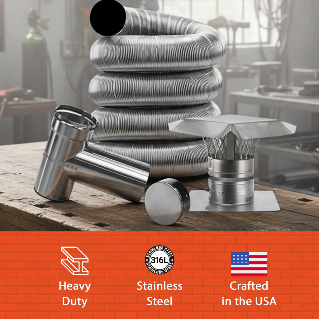 Fireside Chimney Supply Stainless Steel Chimney Liner Kit | FireSafe Flexible Chimney Liner with Tee Connector for Wood Stoves & Venting | Made in The USA | Heavy-Duty 3 Inch x 20 Feet