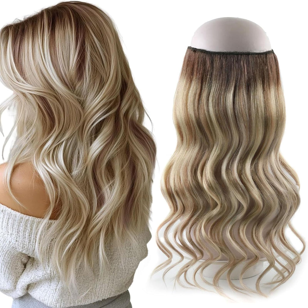 Sassina Invisible Wire Hair Extensions Real Human Hair with Transparent Wire Adjustable Size Secure Clips Natural Straight Secret Miracle Hairpiece, #1 Jet Black 12 Inch 70 Gram