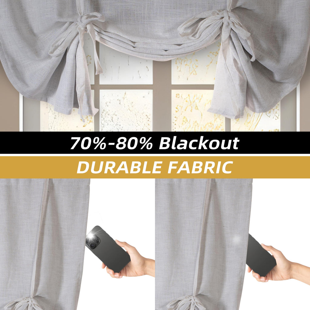 DriftAway Double Layer Linen Blackout Tie Up Curtains Thermal Insulated Fully Lined Balloon Roman Shade Bathroom Window Adjustable Rod Pocket for Small Window 25 Inch by 47 Inch Beige