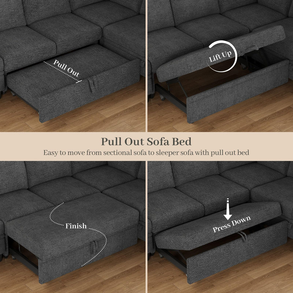 Belffin Modular Sectional Sleeper Sofa Bed with Storage Chaise L Shaped Sectional Couches for Living Room Armrest with Cup Holder. White Couch