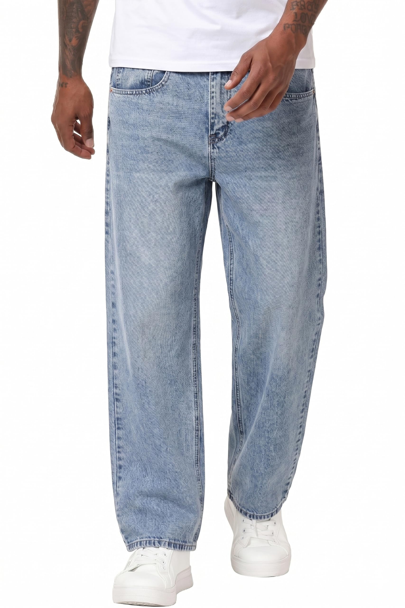 MZNBURAM Men's Non-Stretch Loose Fit Wide-Leg Baggy Jeans Pants