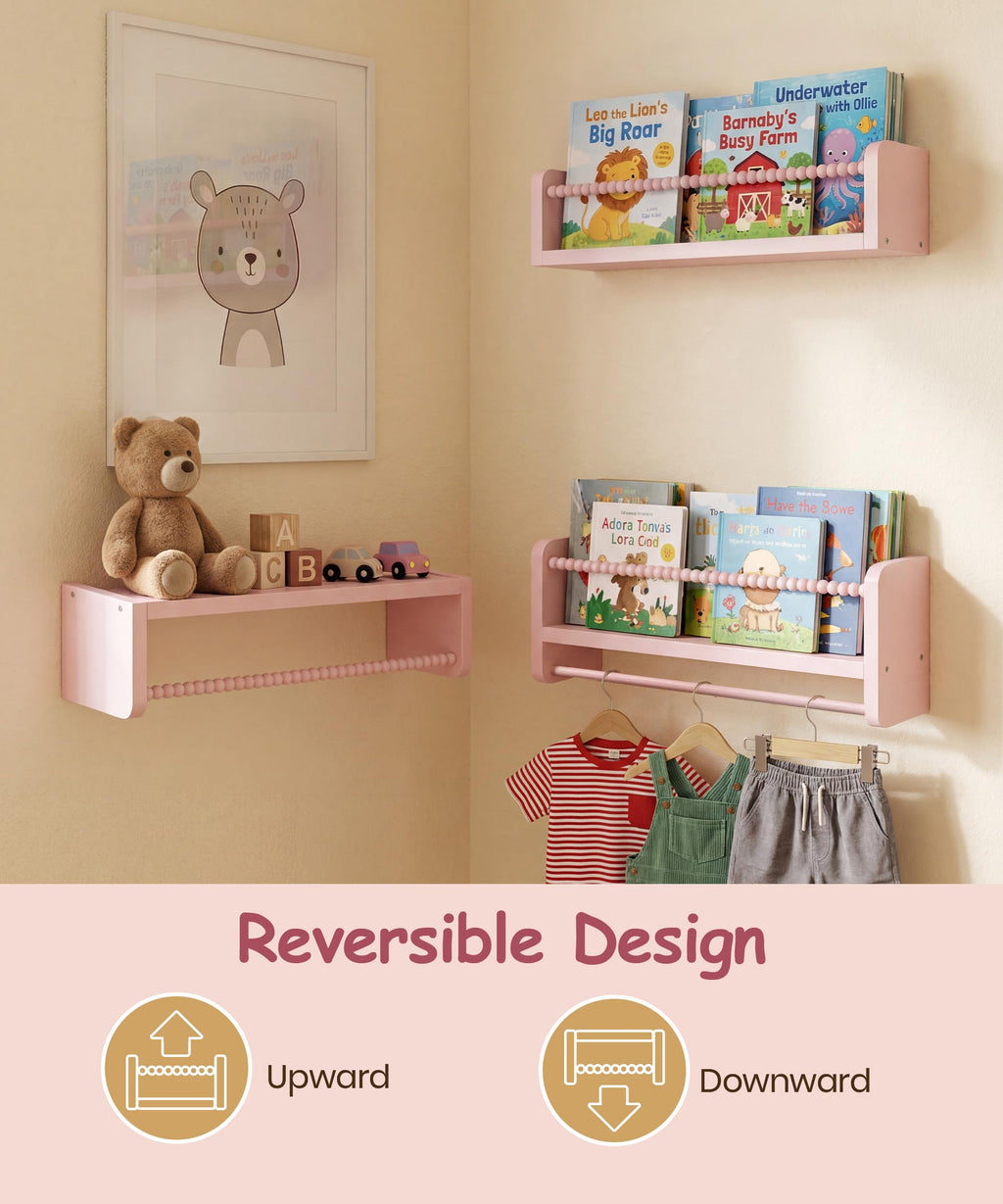 Nursery Book Shelves for Wall Set of 3, Natural Wood Bookshelves Wall Decor, Small Floating Shelf Organizer for Kids Room, Bedroom, Kitchen Spice Rack