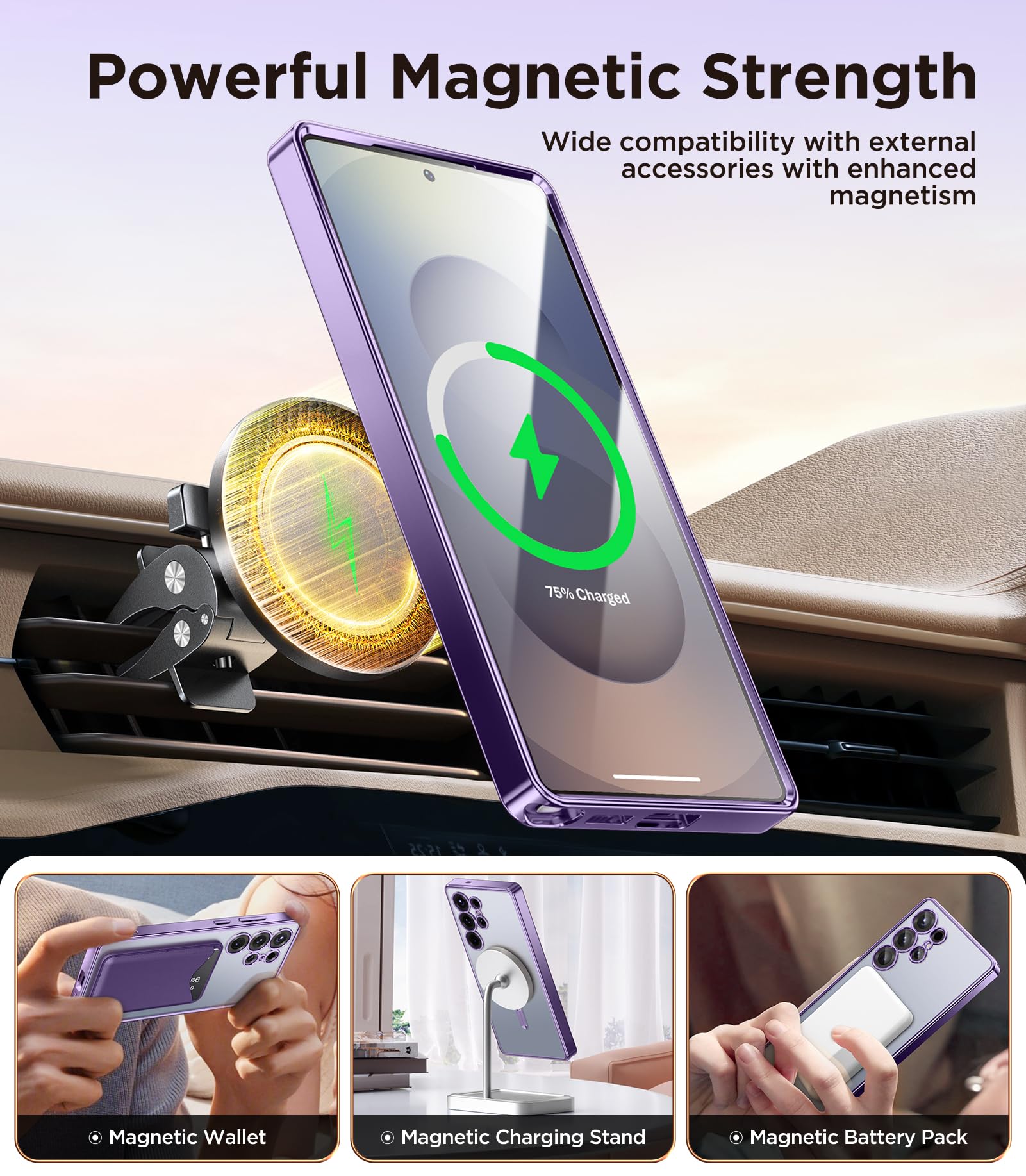 Magnetic Case Compatible with Samsung Galaxy S25 Ultra,Compatible with MagSafe,[Full Camera Protection][Screen Protector] Shockproof Plating Clear Phone Cover for Galaxy S25 Ultra(Black/Clear)