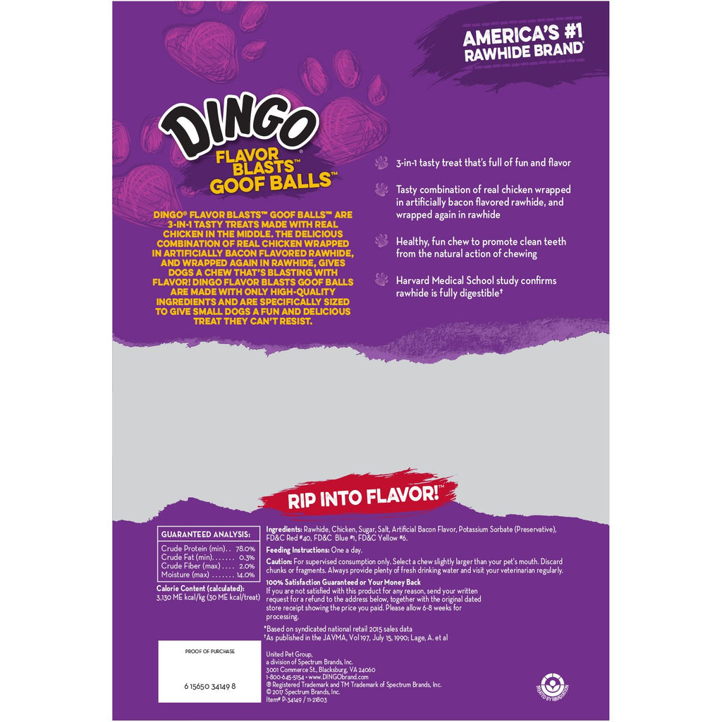 Dingo Goofballs for Dogs, Rawhide Chews Made with Real Chicken for Small Breeds 18-Count