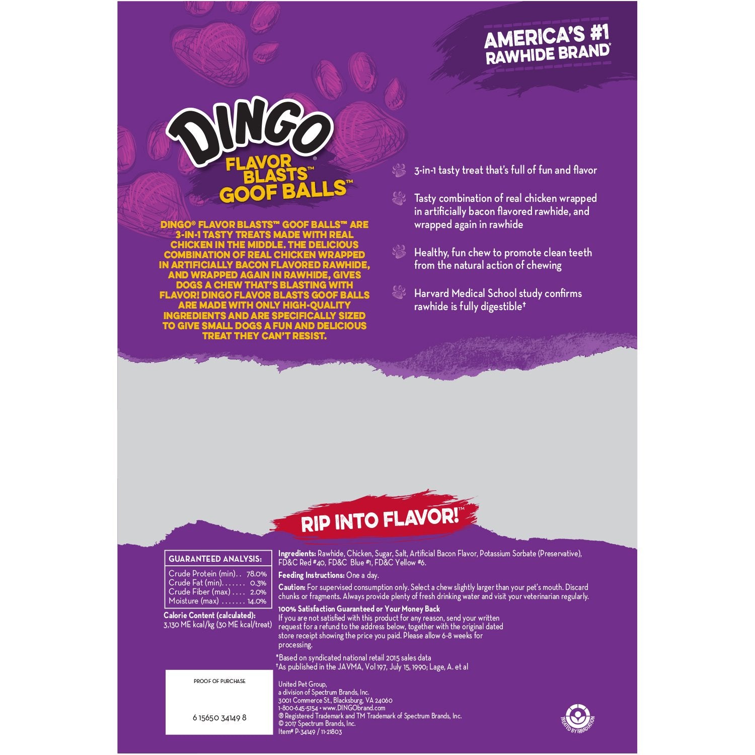 Dingo Goofballs for Dogs, Rawhide Chews Made with Real Chicken for Small Breeds 18-Count