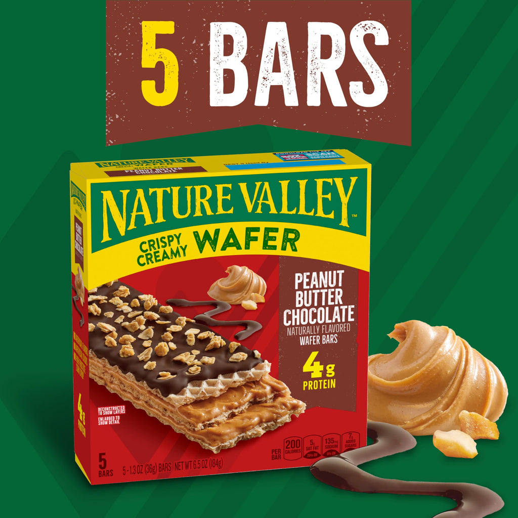 Nature Valley Crispy Creamy Wafer Bars, Blueberry, Whole Grain, 5 Bars, 6.5 oz