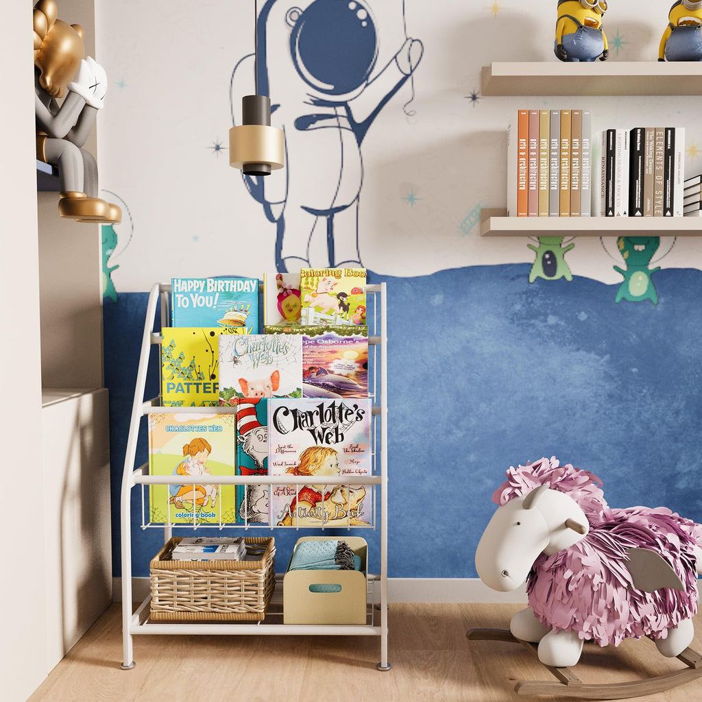 aboxoo Metal Kids Bookshelf Black Large Freestanding for Children Room 32 in Toy Organizer Large Stable Bookcase Bookstore Library Book Unit Storage Kids Bed Living Room