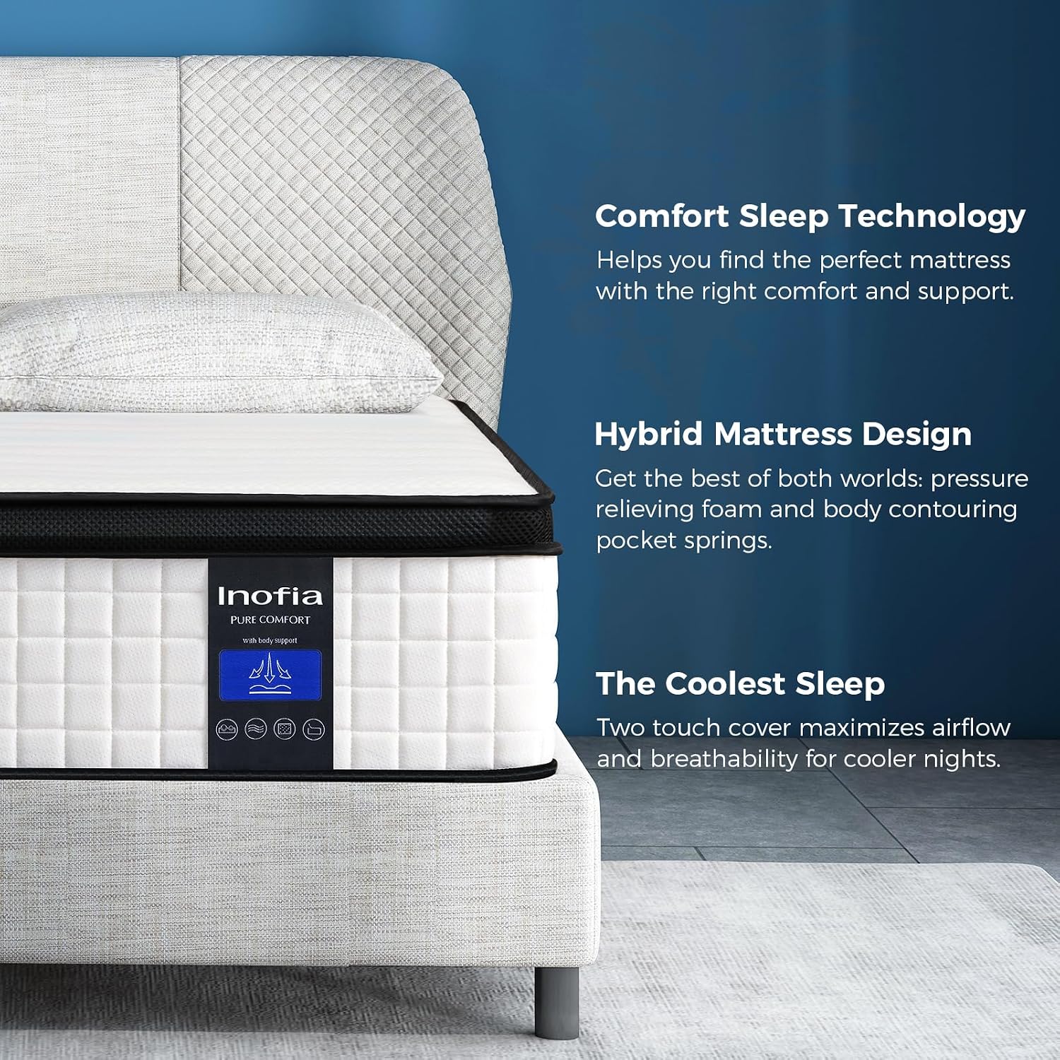 Inofia Full Mattress 10 Inch - Multilayer Hybrid Full Size Mattress in a Box, Memory Foam and Pocket Spring Mattress with Dual Knitted Fabrics for Cool Comfy Sleep, Full Size, 10''