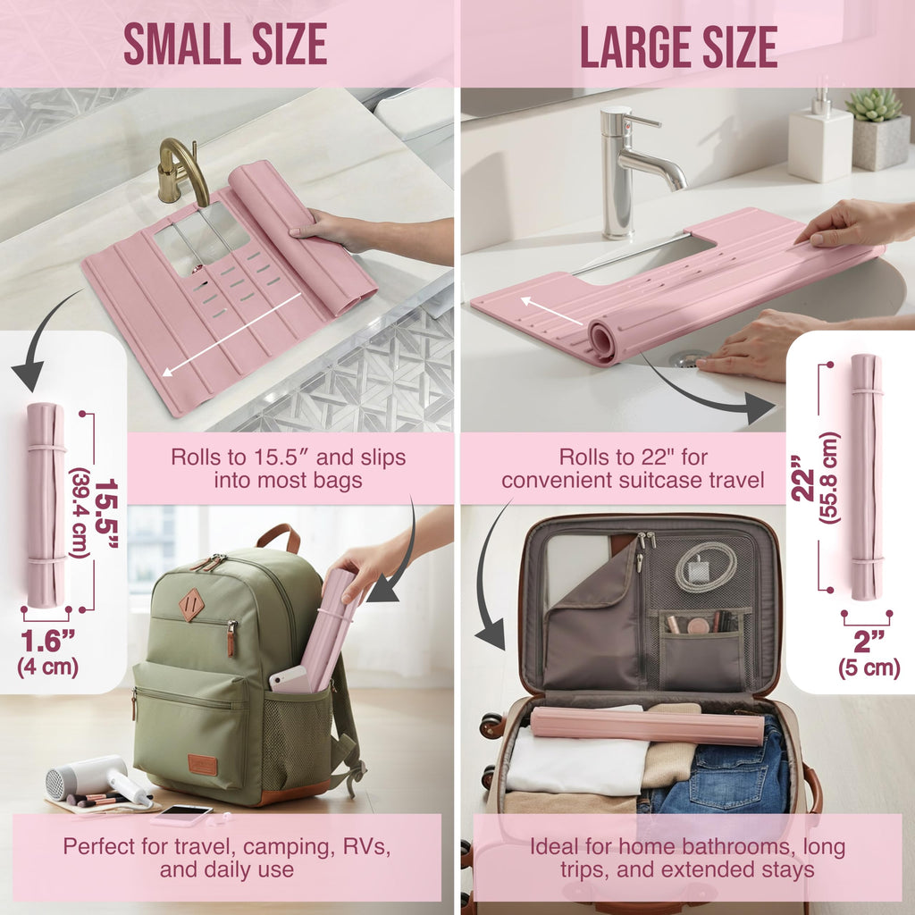 Maplefield Bathroom Sink Cover for Counter Space, Heat Resistant Silicone Sink Mat for Your Beauty Routine, Small Bathroom Space Saver Sink Cover for Makeup (Beige Large, 22" x 15" x 2" Inches)
