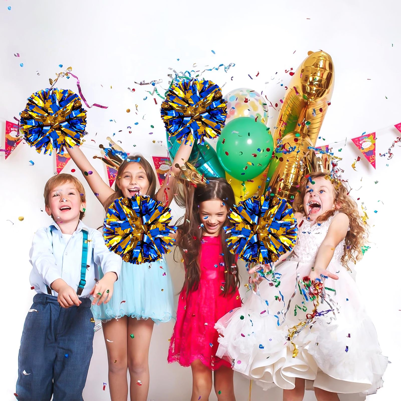 4Pcs Metallic Cheerleading Pom Poms, Creatiee 2 Pair Cheerleader Cheering Squad Pompoms for School Sports Dance Games Team Spirit Cheer