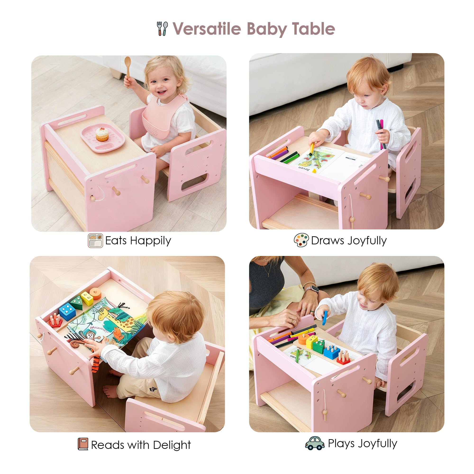bpmfkid Montessori Weaning Table and Chair Set - Adjustable Design for Toddlers, Ideal for Mealtime, Learning, and Play, Black