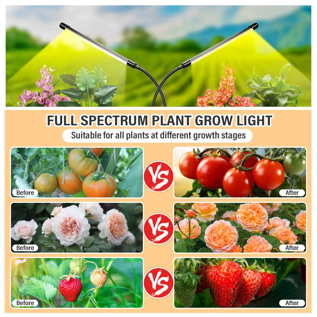 bseah Grow Light Plant Lights for Indoor Plants, Full Spectrum Plant Grow Lamp, 10 Dimmable Levels, Auto ON & Off with 3/9/12H Timer