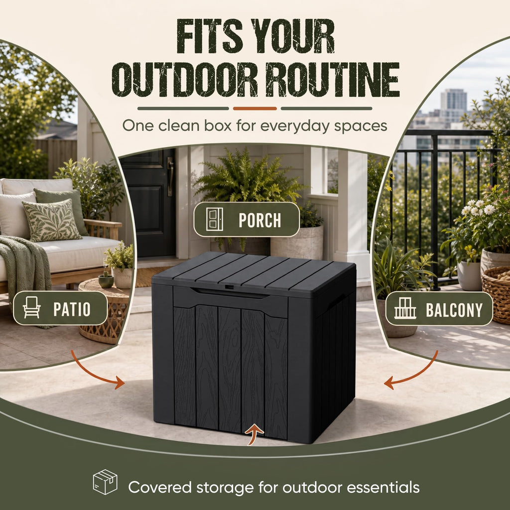 Flamaker Deck Box 30 Gallon, Waterproof Resin Small Storage Box with Lid, Outdoor Patio Furniture Cushion Garden Tool Organizer, Lockable Package Delivery Box for Porch Balcony (Black)