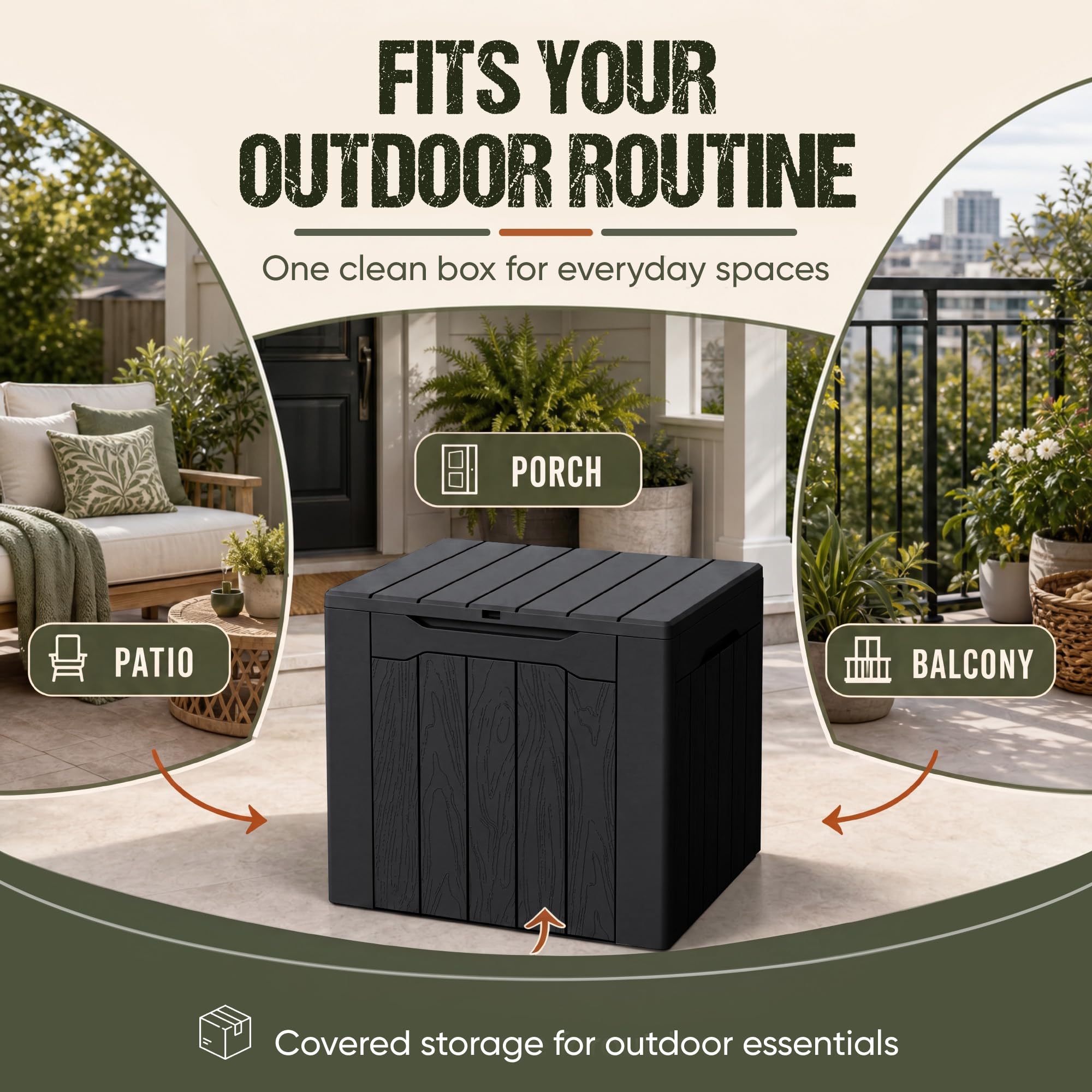 Flamaker Deck Box 30 Gallon, Waterproof Resin Small Storage Box with Lid, Outdoor Patio Furniture Cushion Garden Tool Organizer, Lockable Package Delivery Box for Porch Balcony (Black)