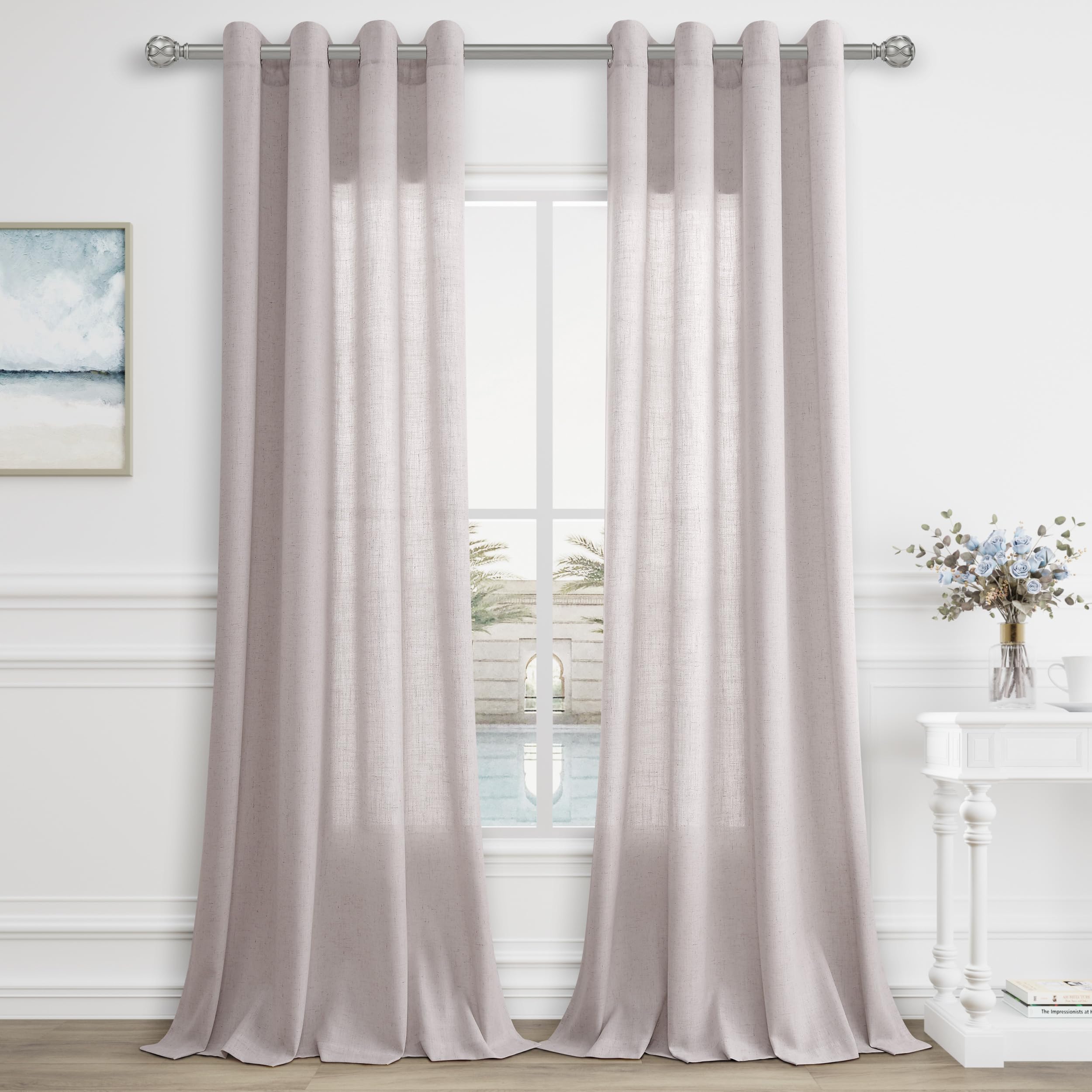 Aersas Black Bedroom Linen Curtains 63 Inch Length 2 Panel Privacy Energy Efficient Semi Sheer Black Linen Drapes for Living Room Modern Farmhouse Grommet Window Curtain for Nursery Office 52x63