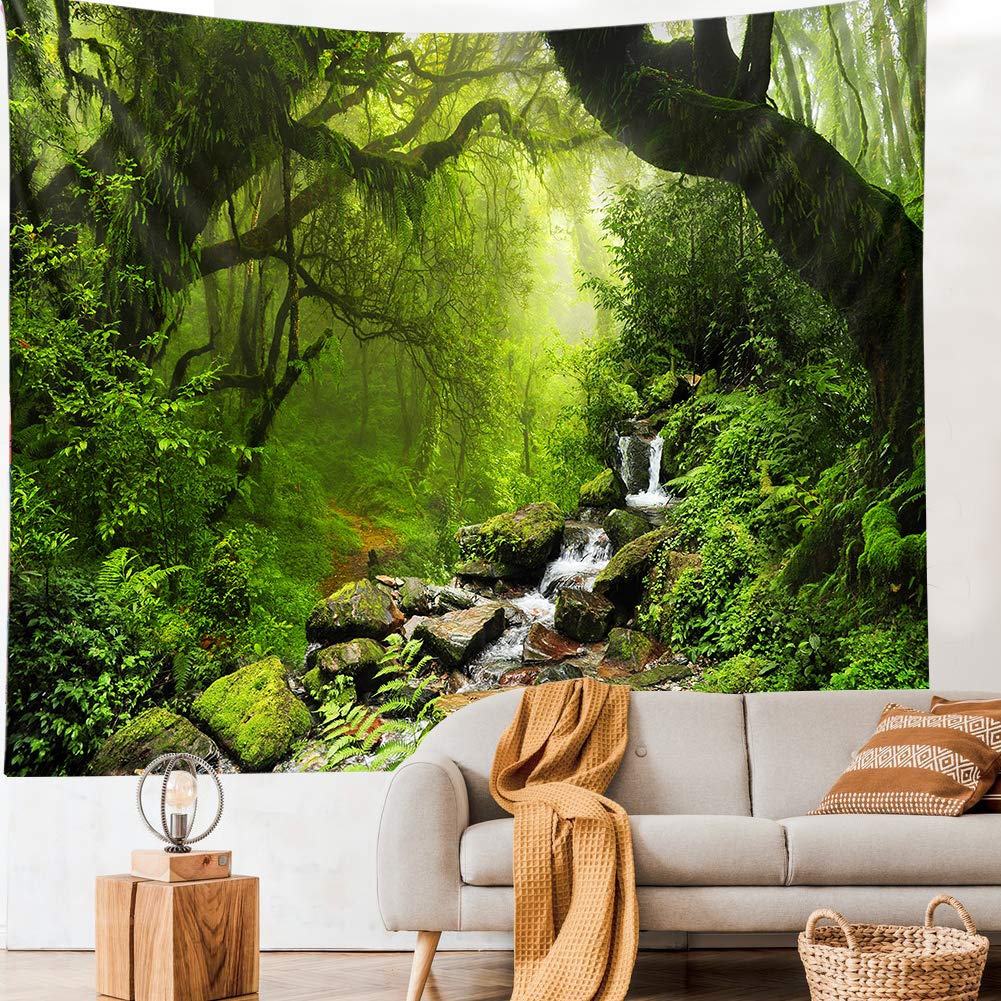 Llamazing Forest Landscape Home Decor - Living Room & Bedroom Magic Tapestry (Sunlight&Creek, 60''L51''W)