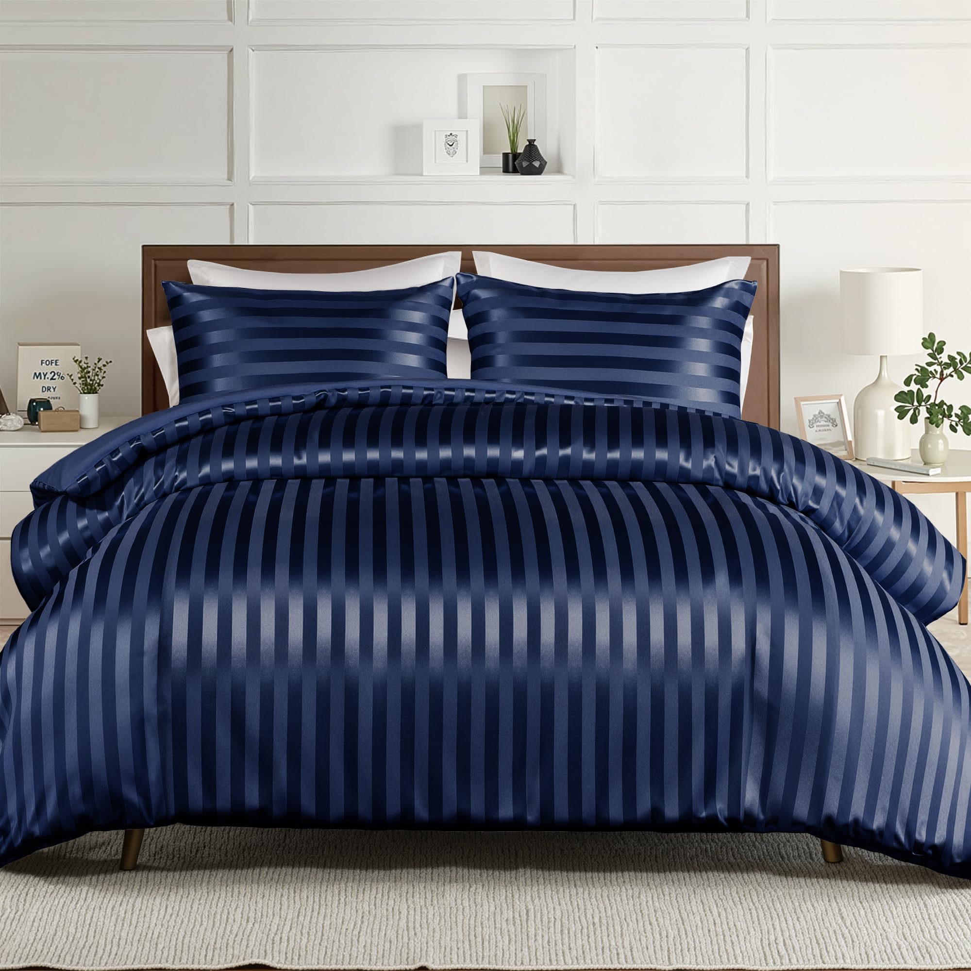 Whale Flotilla 2-Piece Reversible Silky Soft Twin Size Comforter Bedding Set, Luxurious Satin Comforters with Satin Pillowcase, Lightweight Duvet for All Seasons, Black