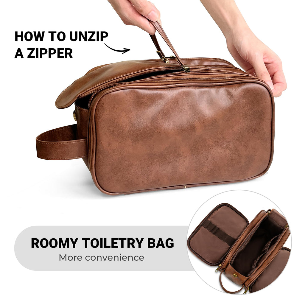 Elviros Travel Toiletry Bag for Men, Shaving Dopp Kit Water-resistant Bathroom Small Toiletries Organizer PU Leather Cosmetic Bags