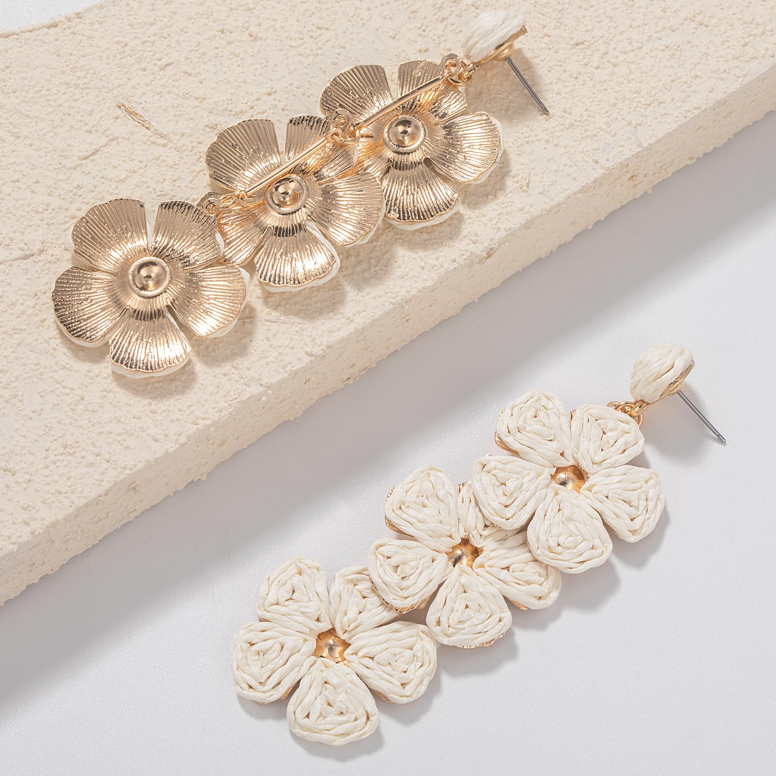 Boho Flower Earrings Statement Raffia Dangle Earrings Cute Floral Jewelry Trendy Summer Beach Vacation Outfits for Women