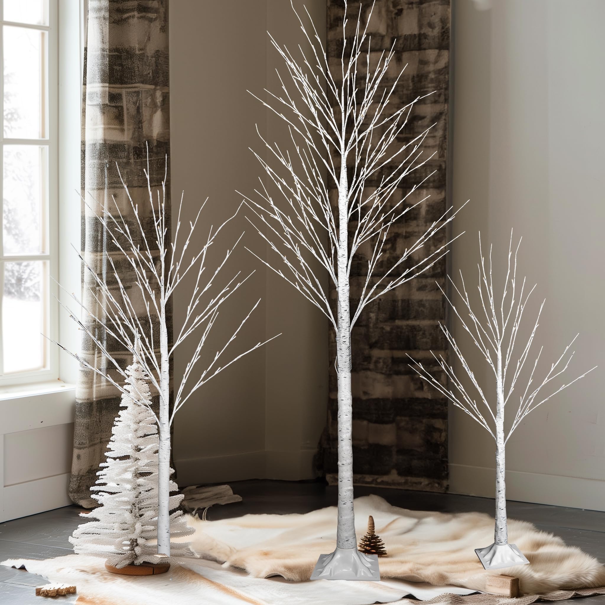 Dazzle Bright Lighted Tree, 6 Ft Birch Tree with Fairy Lights for Decoration Inside Outside, Birch Tree with 144 LED Lights for Christmas Holiday Wedding Home Room Decor, 2 Pack